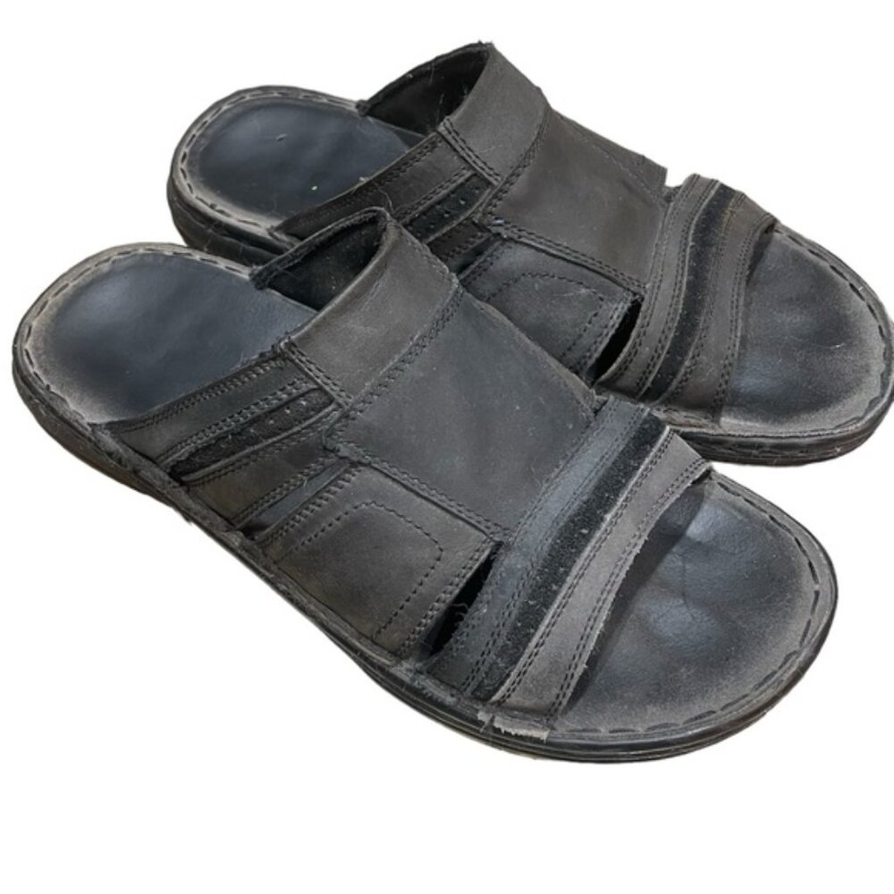 Soft Moc Black Leather Slides Slip On Comfort Sandals Men’s 9
